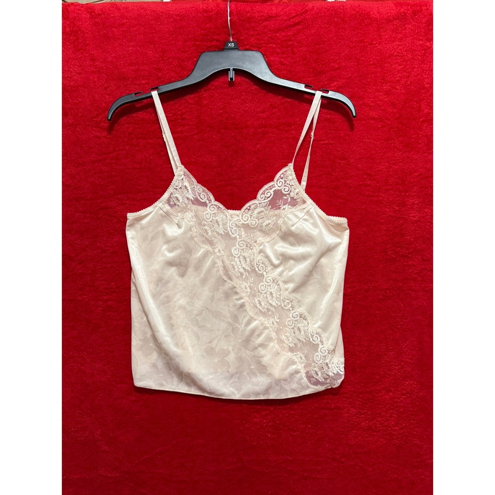 Vintage Intimate Thoughts Lace Cami Top Sleeveless Floral Beige‎ Tank XS